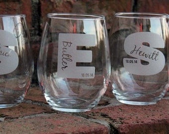 Personalized Wine Glasses, Stemless Wine Glasses, Engraved Wine Glasses, Bridesmaid Gift, Personalized, Wedding Gift, Valentines Day