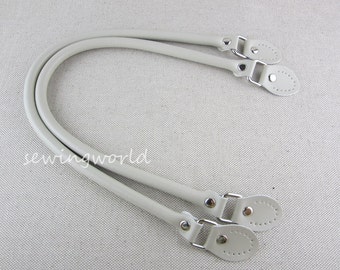 Off White Color Leather Bag Handles Purse Making Accessories, one pair