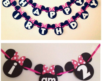 Simple Minnie Mouse Birthday Banner and High Chair Banner - Mickey Mouse Banner - Disney birthday party - New Options