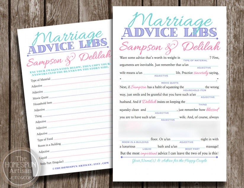 Wedding Guest Book Mad Libs Marriage Advice by TheHomespunArtisan