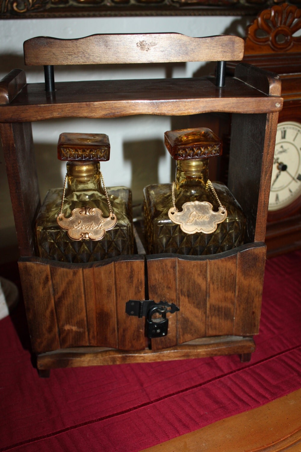 Vintage Decanter Set Scotch and Gin Set Beveled Glass