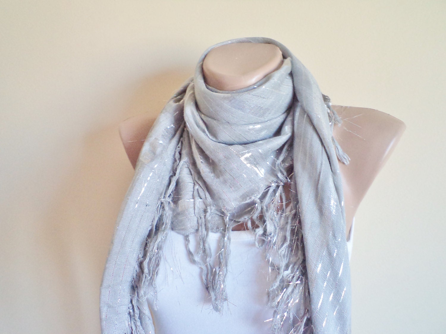 Grey Cotton Scarf Women Scarf bright shawl unique by BloomedFlower