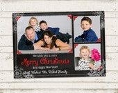 Christmas Photo Card - 5x7 or 4X6 printable download - Merry Christmas, chalkboard, photo card, holiday, 3 photo, snowflakes Il_170x135