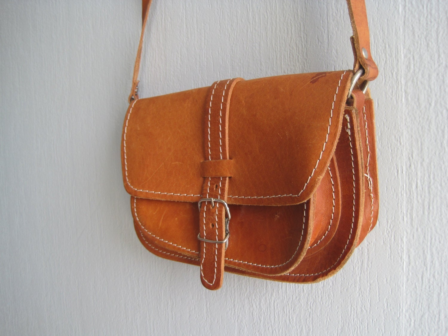 Vintage leather bag leather saddle bag small crossbody bag