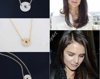 Gold Initial Necklace, Gold Disc Necklace, Gold Initial Disc Necklace, Gold initial - Delicate Gold filled Disc necklace, Handstamp Initial