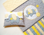 Elephant Blanket in grey, yellow and white, Elephant Pillowcase