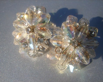 Vintage Crystal and Rhinestone Clip On Earrings 470.