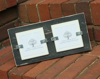 Picture Frame - Distressed Wood - Holds 2 - 3x3 Photos - Black & White
