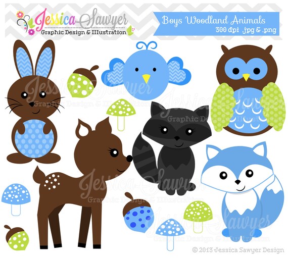 INSTANT DOWNLOAD, boys woodland animals clipart, forest clip art, for personal use, commercial use, party supply, scrapbooking Il_570xn