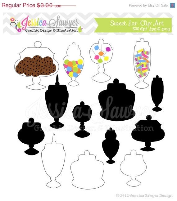 50% OFF - INSTANT DOWNLOAD, sweet candy jars clip art - alchemy jar clipart - vintage silhouette - cookie graphic - commercial use Il_570xn