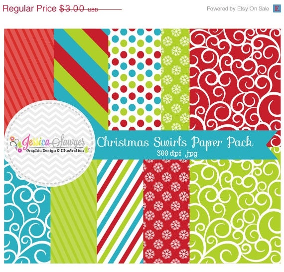 50% OFF - INSTANT DOWNLOAD, christmas swirl paper pack, for commercial or personal use, scrapbooking, printable party, backgrounds Il_570xn