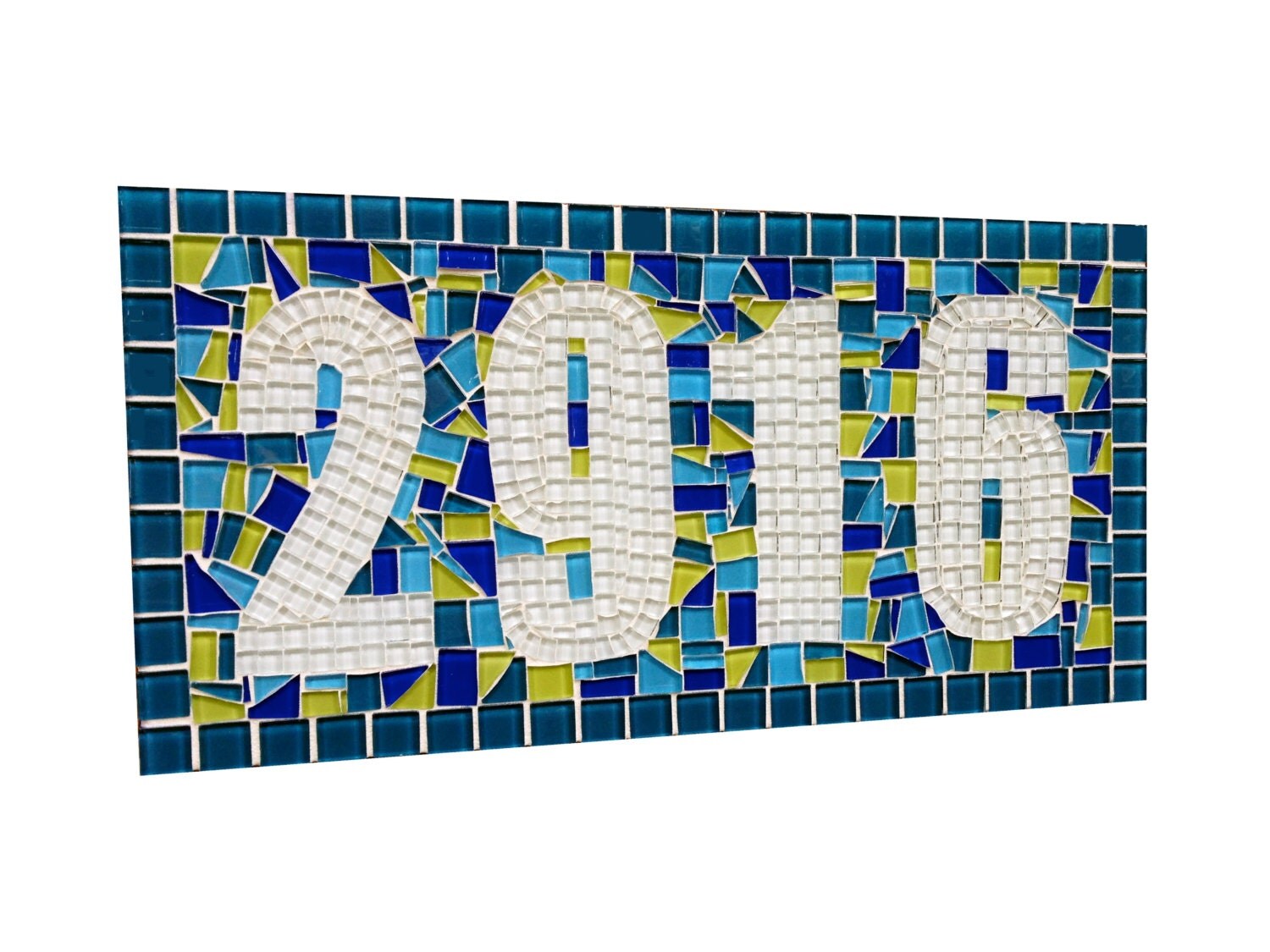 Custom Address Plaque Mosaic House Number Sign Turquoise and