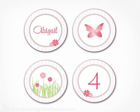 Garden Party Cupcake Toppers - PRINTABLE DIY Girl Birthday Party Circles - Pink Flower Butterfly Toppers Decorations - Garden Party Il_570xn