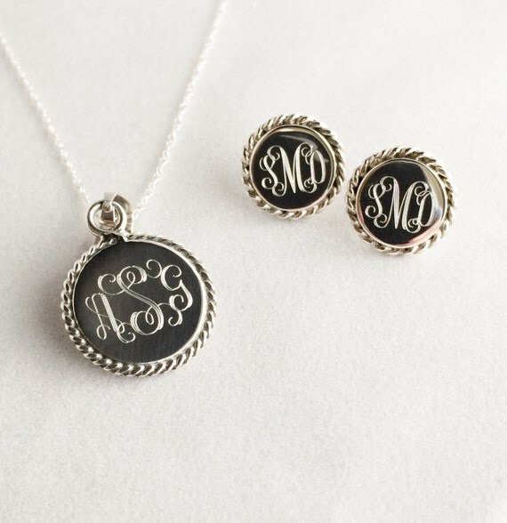 Rope Monogrammed Necklace and Earring Set in Sterling Silver for Women ...