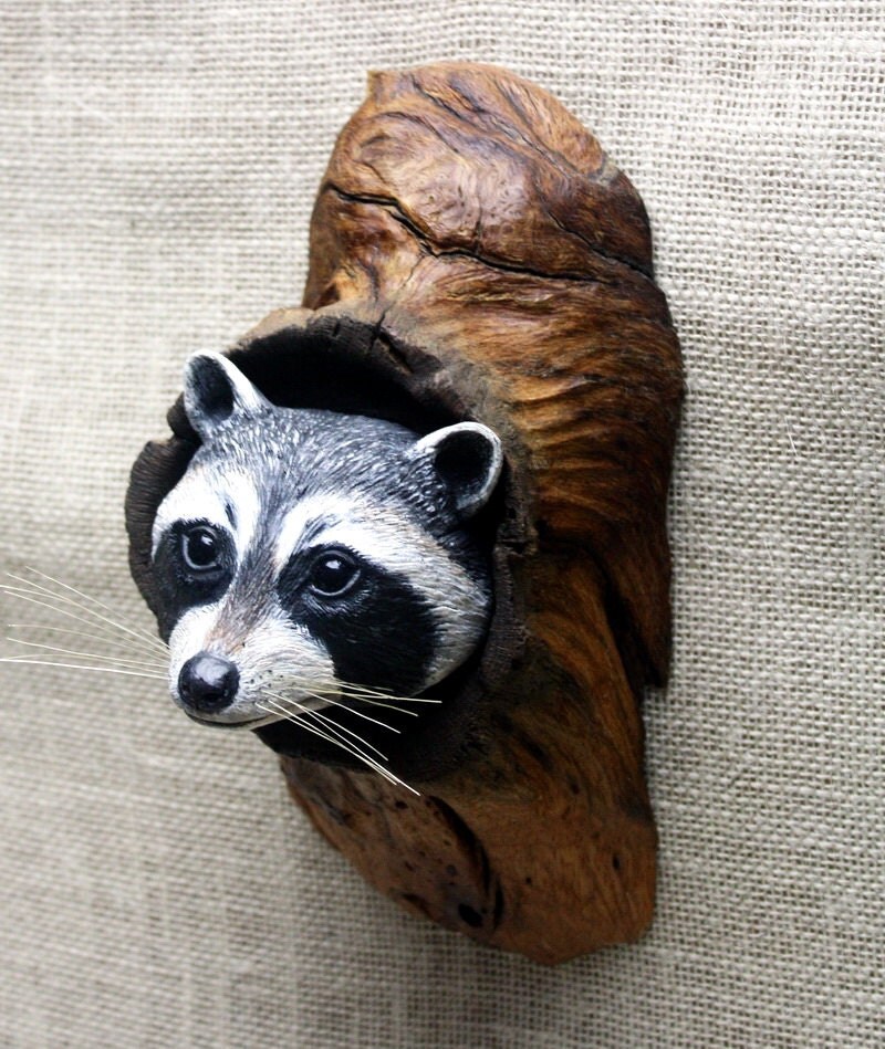 Wall Sculpture Raccoon Wood Carving Hand Carved By Mike Berlin