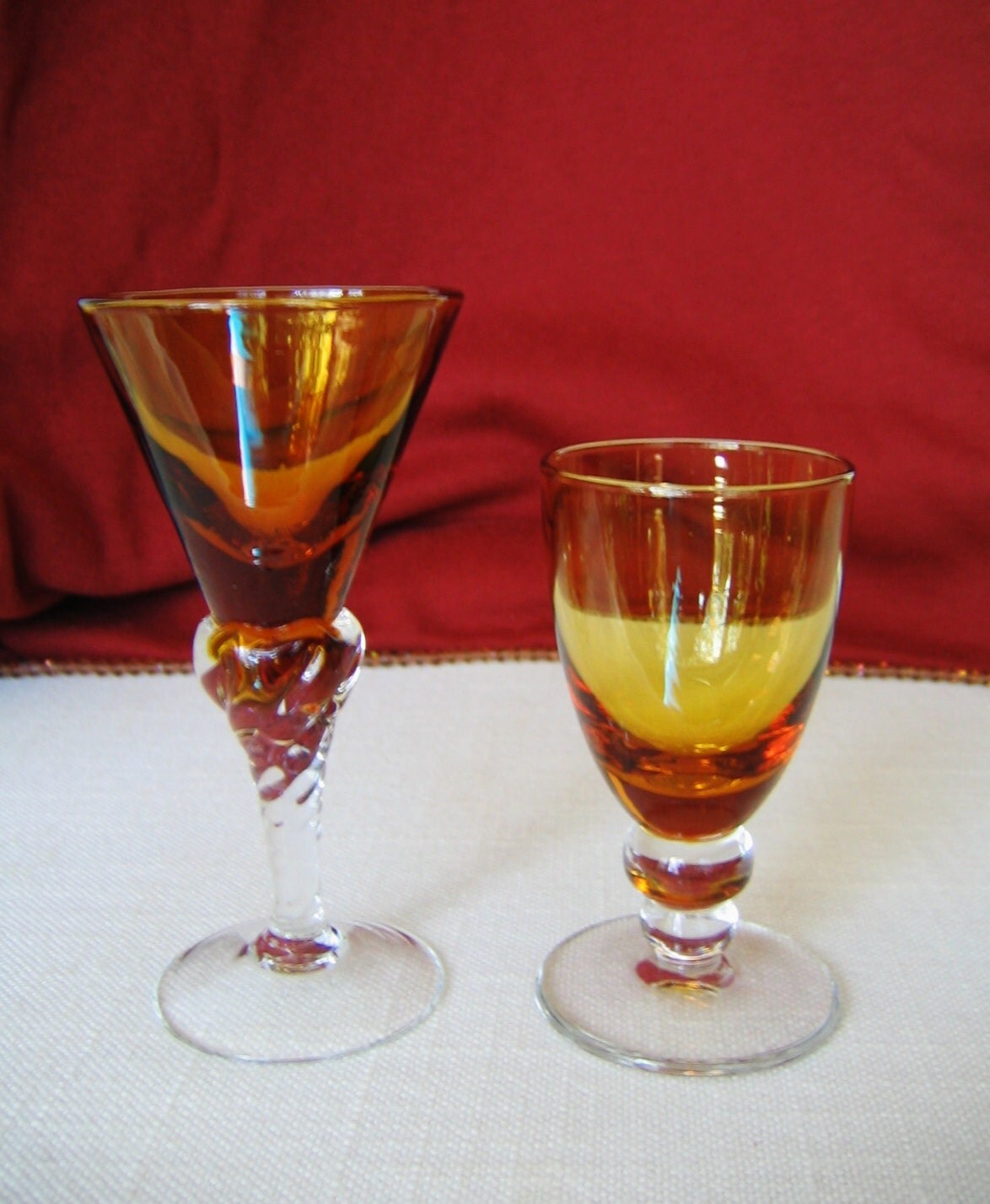 2) AMBER CORDIAL GLASSES shot glasses circa 1950s Shot Glasses