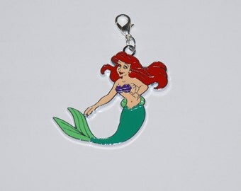 Large Ariel The Little Mermaid Enamel Clip Charm, zipper pull, backpack, cell phone, purse clip, bracelet, necklace or scrapbooking.