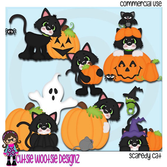 Items similar to Halloween Scaredy Cat Clip art Clipart Graphics ...