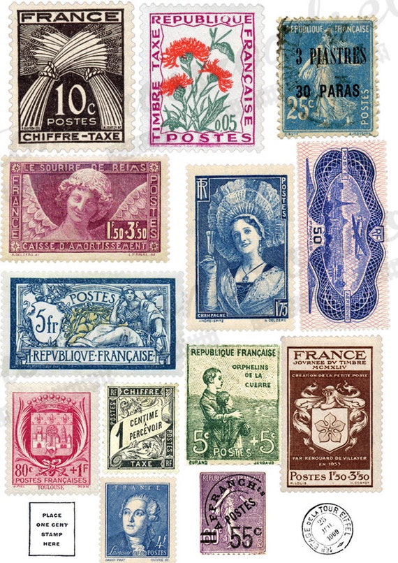 Vintage French Stamps PNG A4 8.5 x 11 inches by CustomCrossroads