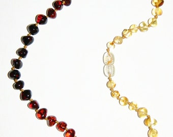 Baltic amber teething necklace for your baby, rainbow rounded increasing beads 42v