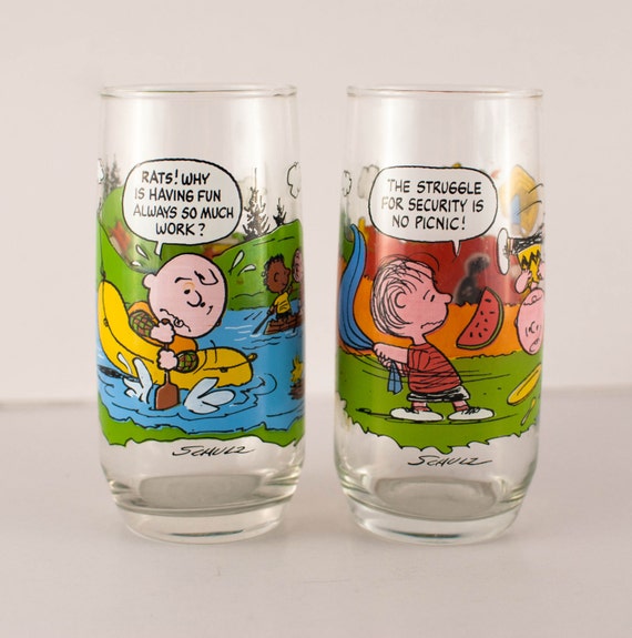 TWO Vintage Snoopy Charlie Brown McDonald's Glasses