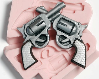 Crossed Pistols Silicone Molds - 3D Pistol molds - fondant western 