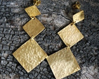 Gold dangle earrings made of gold plated 24k brass - Geometric earrings - Statement jewelry