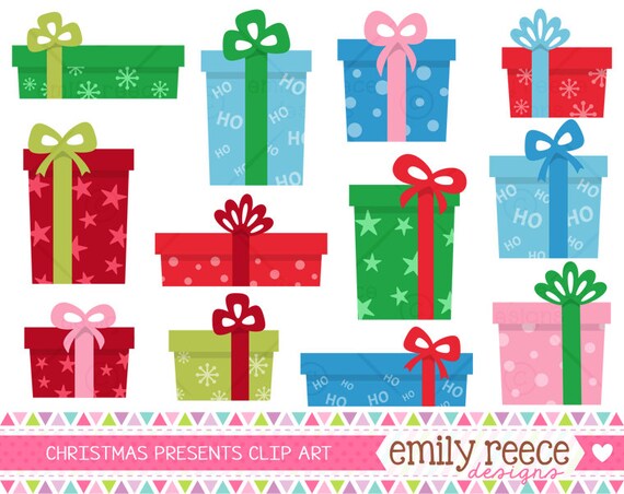 50% OFF - Christmas Presents Gifts Holiday Box Bows Cute Clip Art - Commercial Use - Scrapbooking Invitations Cards - Instant Download Il_570xn