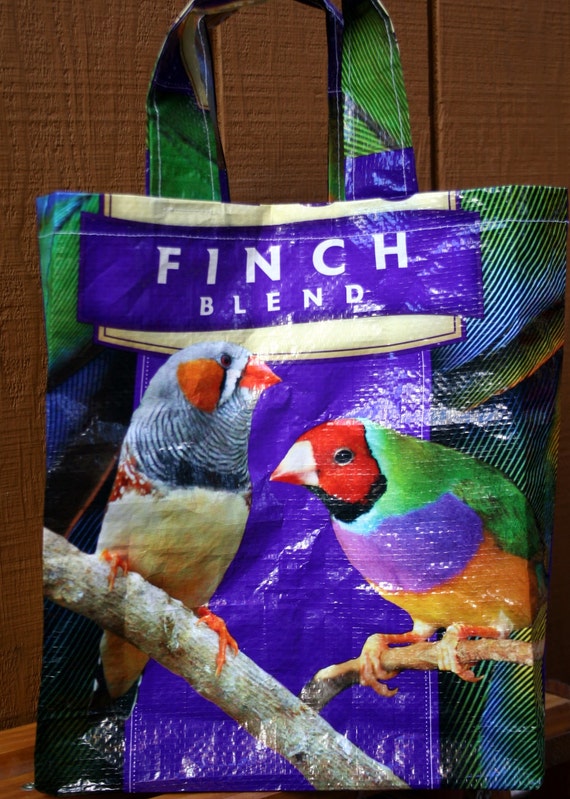 Repurposed bird seed tote bag Finch Blend by DoubleArrowDryGoods