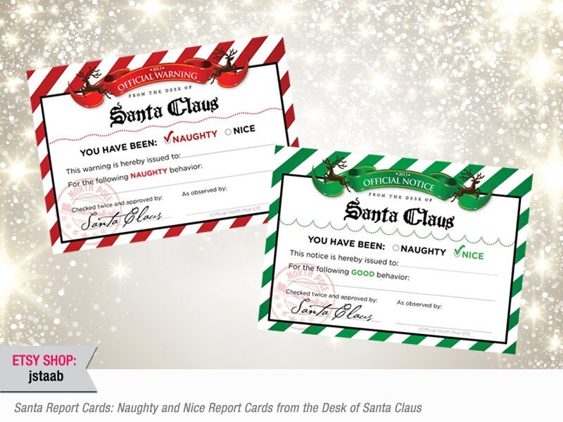 Santa Claus Elf Report Cards: Naughty and Nice Elf Report