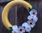 ON SALE Yellow Wreath Anemone Wreath Rose Wreath Summer Wreath Yarn Wreath Home Decor Front Door Wreath 12" Wreath Wedding Wreath Summer Dec