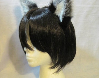 SIlver wolf ears short fur headband by SilveredFoxCreations