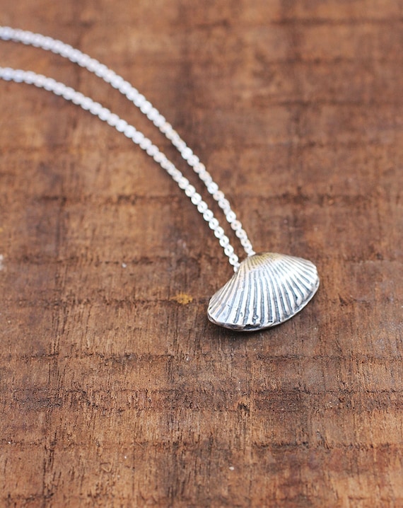 Sel Blue SeaShell Necklace in Fine Silver Beach Jewelry Precious Metal Clay .999 Recycled Silver  PMC,