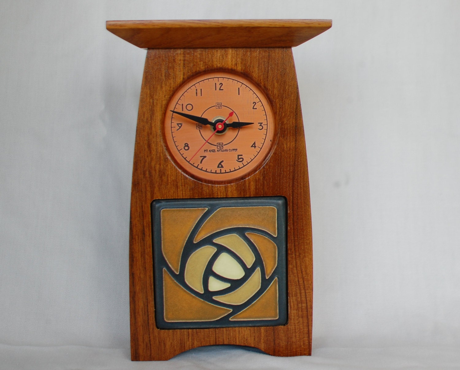 Mission Style Mantle Clock in Teak with by MtAngelArtisanCopper