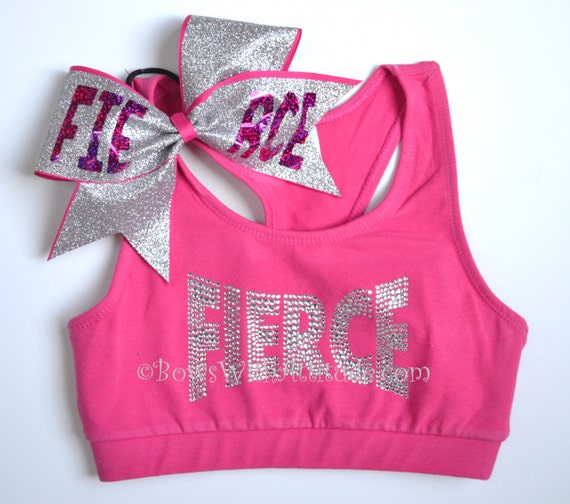 Items similar to SET Pink FIERCE Sports Bra with Matching Bow on Etsy