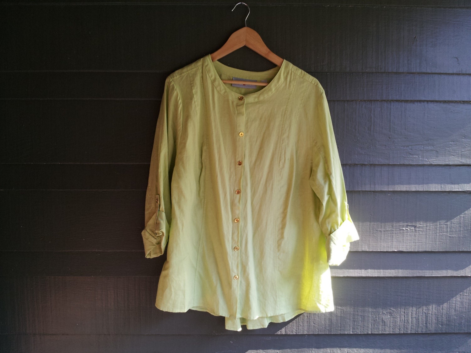 Artist Smock / Vintage Shirt / Linen blend / Citrus Lime Green