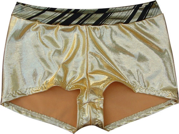 Gold Mystique Spandex Dance Shorts with Gold and Black Striped