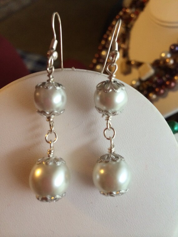 Double Pearl Earring with Bead Caps.