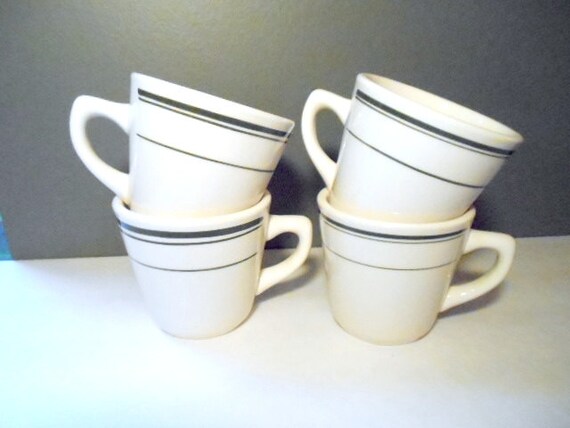 4  Pottery Vintage of vintage restaurant Lot Cups Green  White Coffee And Restaurant cups Mugs