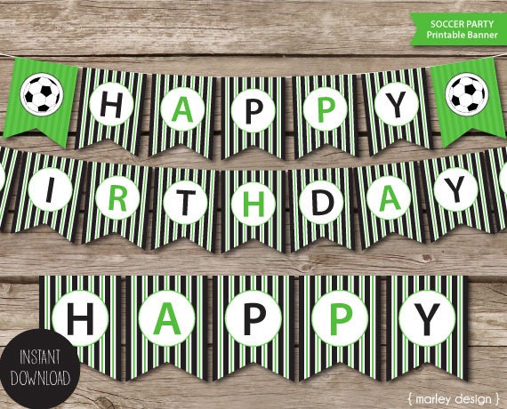 Printable Soccer Party Happy Birthday Banner Instant Download