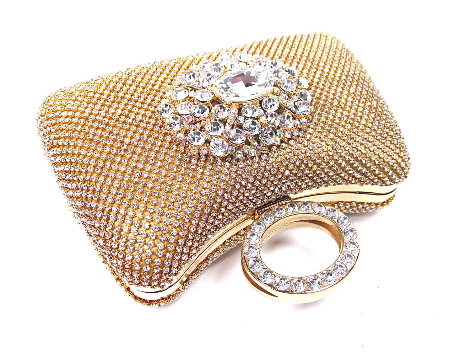 SALE SALE Gold Rhinestone Crystal Bridal Clutch Wedding