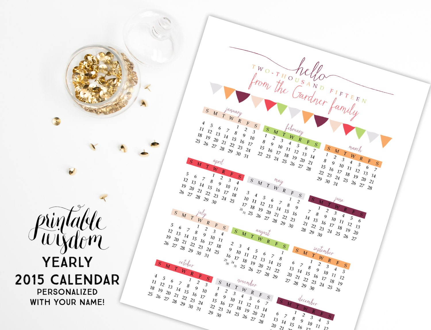printable yearly calendar 2015 planner print by printablewisdom