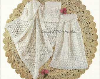 Bonus CHRISTENING Gown Set Crochet Pattern - HEIRLOOM Dainty Long Gown 36" Length - Includes BONUS Fancy Baby Bottle Cover / Beautiful
