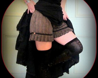 Steampunk Ruffle Shorts ~ Knickers Bloomers ~ Brown Stripes or Black Solid ~ Festival Fun ~ Victorian Lolita Cosplay Mori Girl