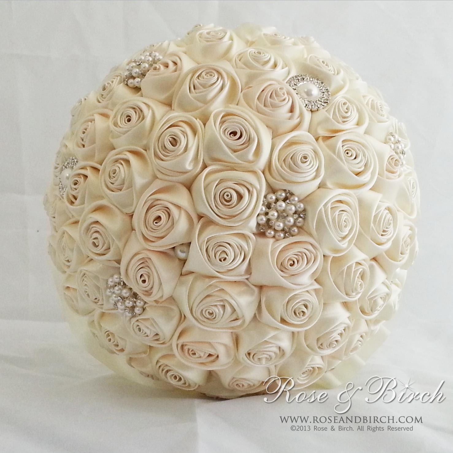 MADE TO ORDER Bridal/Wedding Bouquet Satin Roses & Brooches