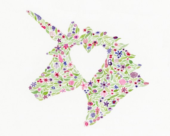 unicorn floral watercolor art print