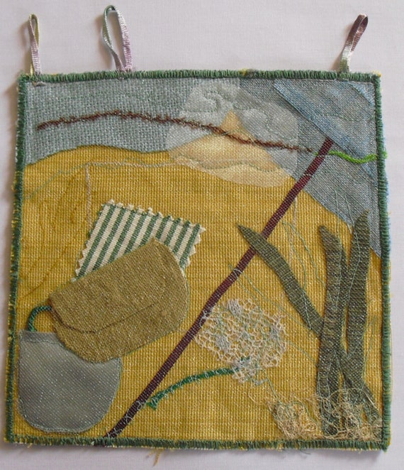 Items similar to Fiber Art Wall Hanging Fishing Pole and Tackle at the