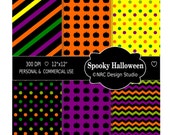 Cute Halloween Digital Papers - Spooky Halloween Printable Paper Pack - Commercial Use Papers - Diagonal Stripes, Polka Dots, Chevron Il_170x135