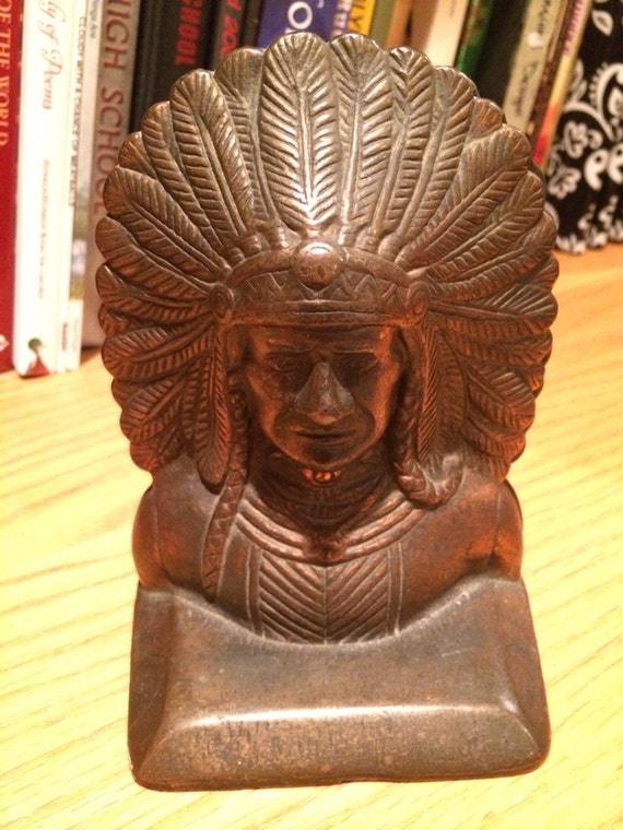 Antique Indian Chief Brass Bookends by Verona Vintage Ca.1925