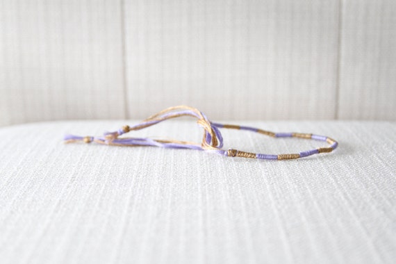 Friendship Bracelet Lilac / Lavender and Gold Embroidery